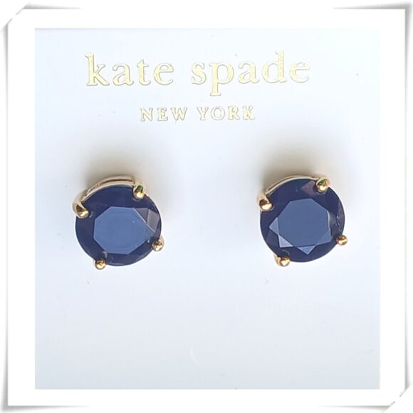 kate spade Jewelry - Kate Spade Gold Filled Round Navy Blue Gumdrop Cushion Cut Stud Post Earrings